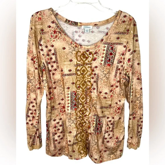 Sundance Catalog Embroidered Tapestry Play Tee Shirt Women’s Size Large - Picture 2 of 6